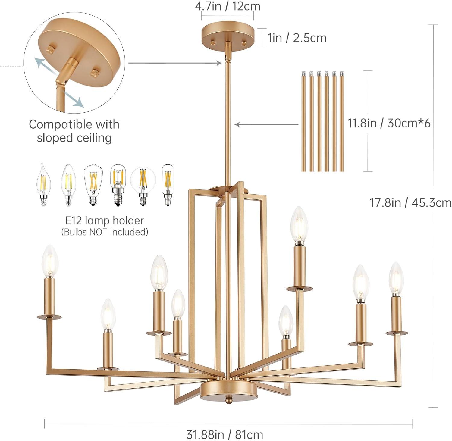 Gold 8-Light Candle Empire Chandelier with Metal Finish