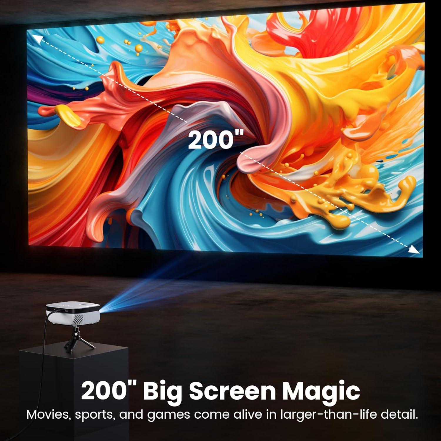 BEACHWATER POOL & SPA, LLC Outdoor Projector, Mini Projector For Home Theater, 1080P And 240" Supported Movie Projector 7500 L Portable Home Video Projector Compatible With Smartphone/TV Stick/PS4/PC/Laptop