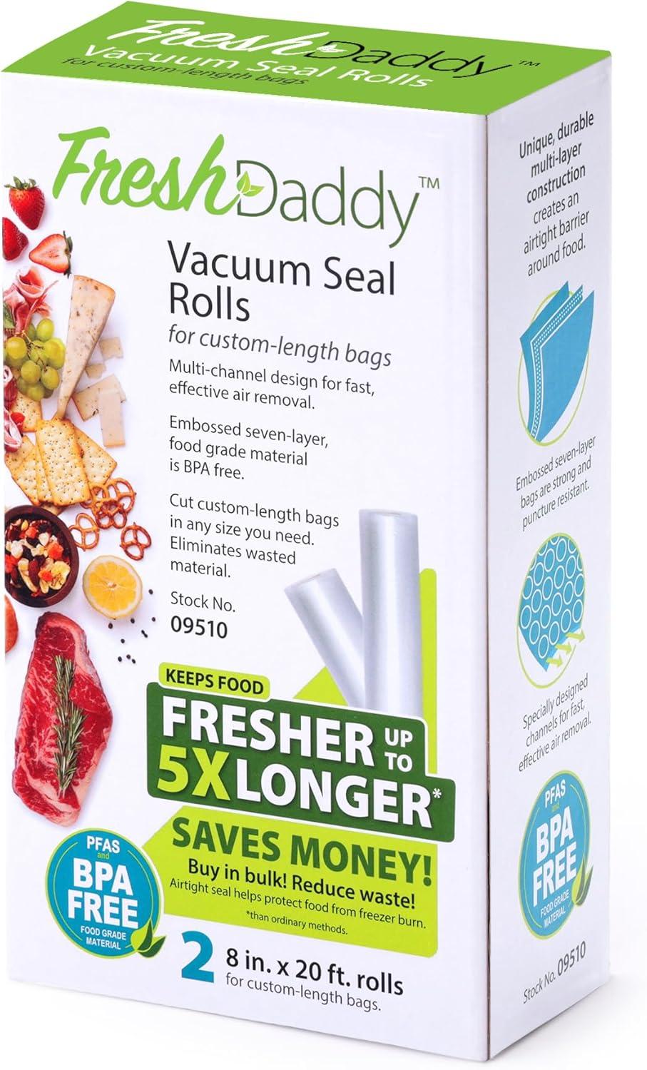 FreshDaddy 8x20 BPA-Free Vacuum Seal Rolls for Custom-Length Bags