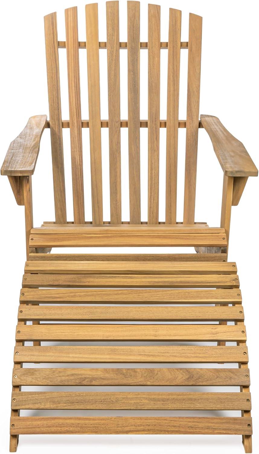 Saranac 2-Piece Traditional Rustic Acacia Wood Adirondack Chair with Detachable Ottoman, Teak Brown - JONATHAN Y