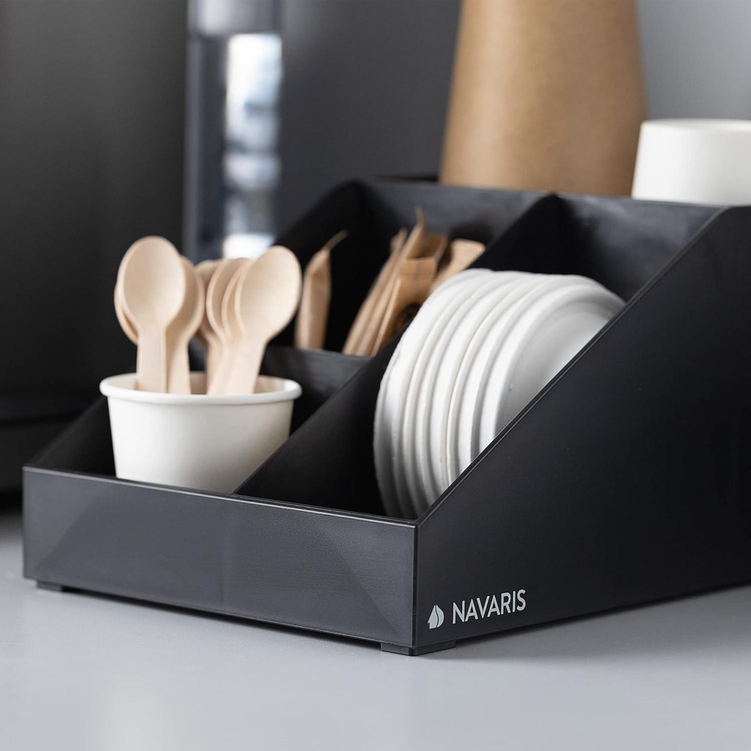 Navaris Coffee Station Organizer - Coffee Bar Countertop Accessories Holder for Sugar, Creamer, Cups, Tea - Office Kitchen Caddy - 4 Compartments