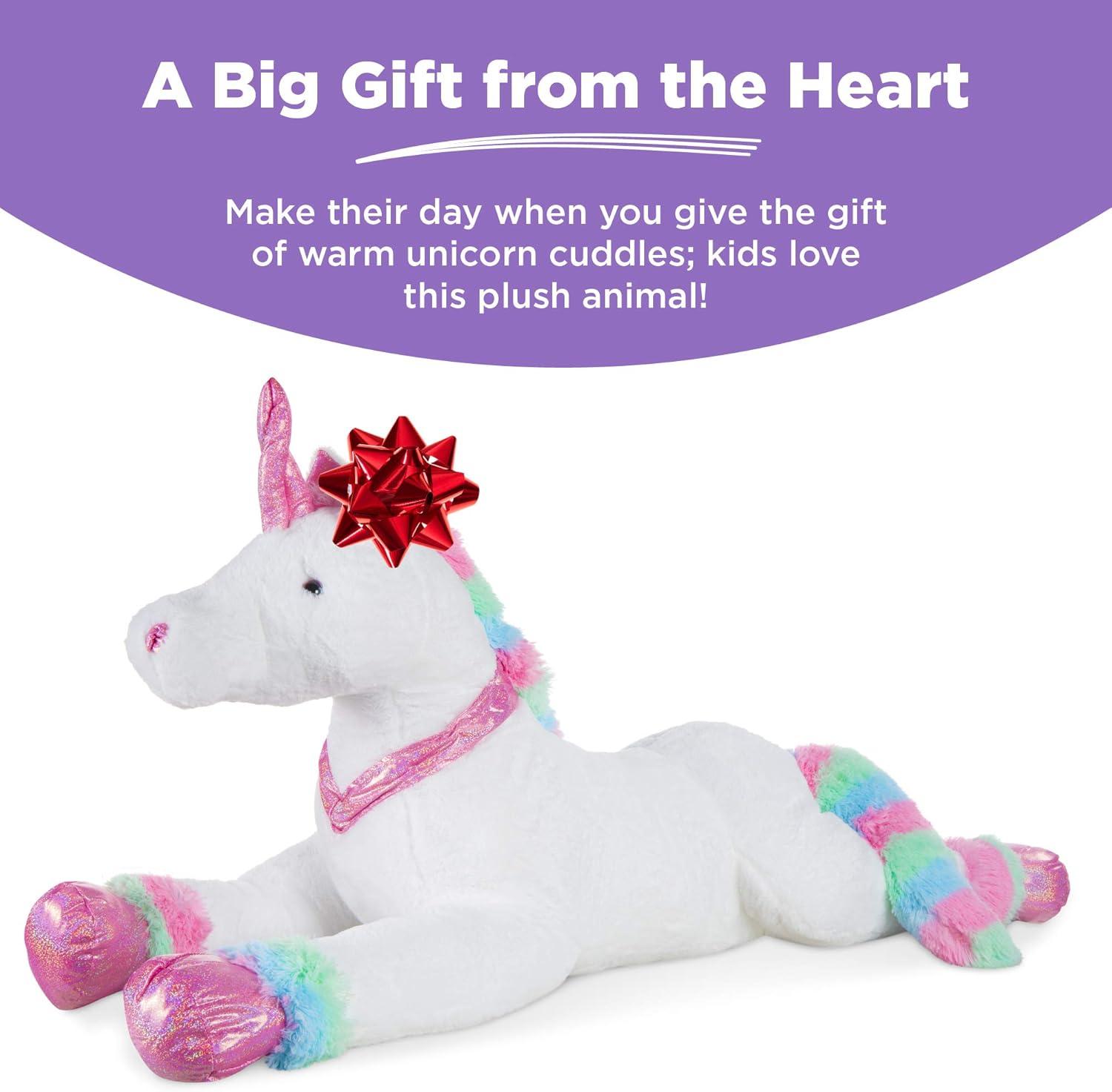 Best Choice Products 52in Kids Large Plush Unicorn, Life-Size Stuffed Animal Toy w/ Rainbow Details - White Faux Fur
