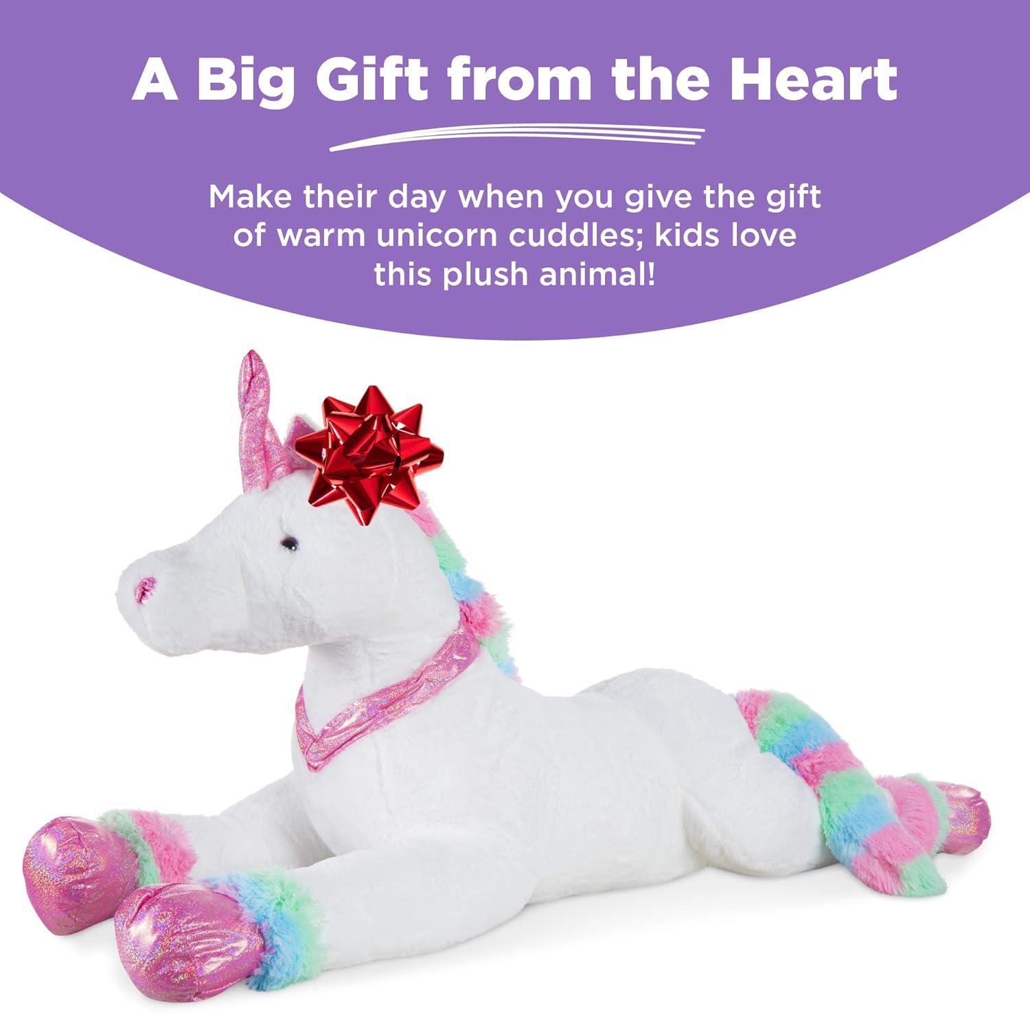 Best Choice Products 52in Kids Large Plush Unicorn, Life-Size Stuffed Animal Toy w/ Rainbow Details - White Faux Fur