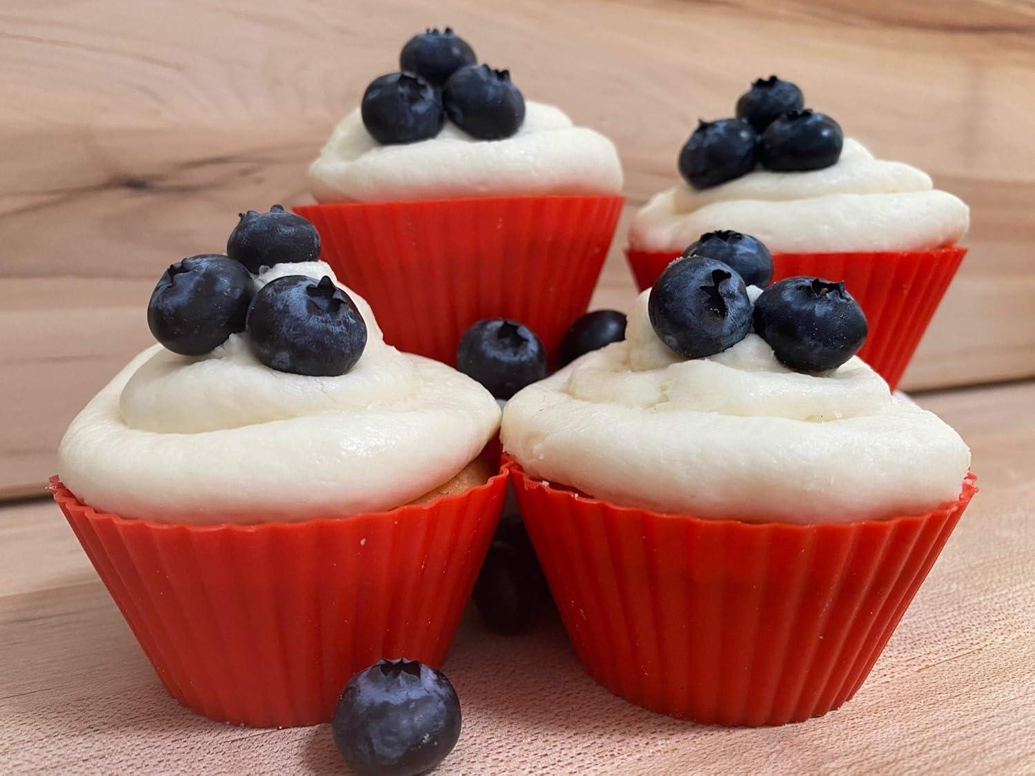 Bright Red Silicone Round Cupcake and Muffin Liners, Set of 12