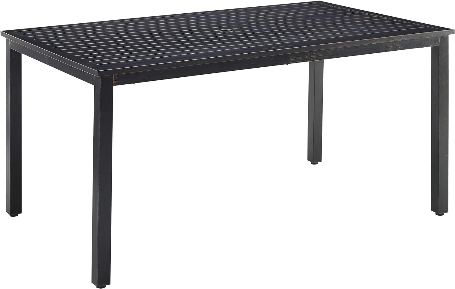 Kaplan Black Steel Rectangular Outdoor Dining Table with Umbrella Hole