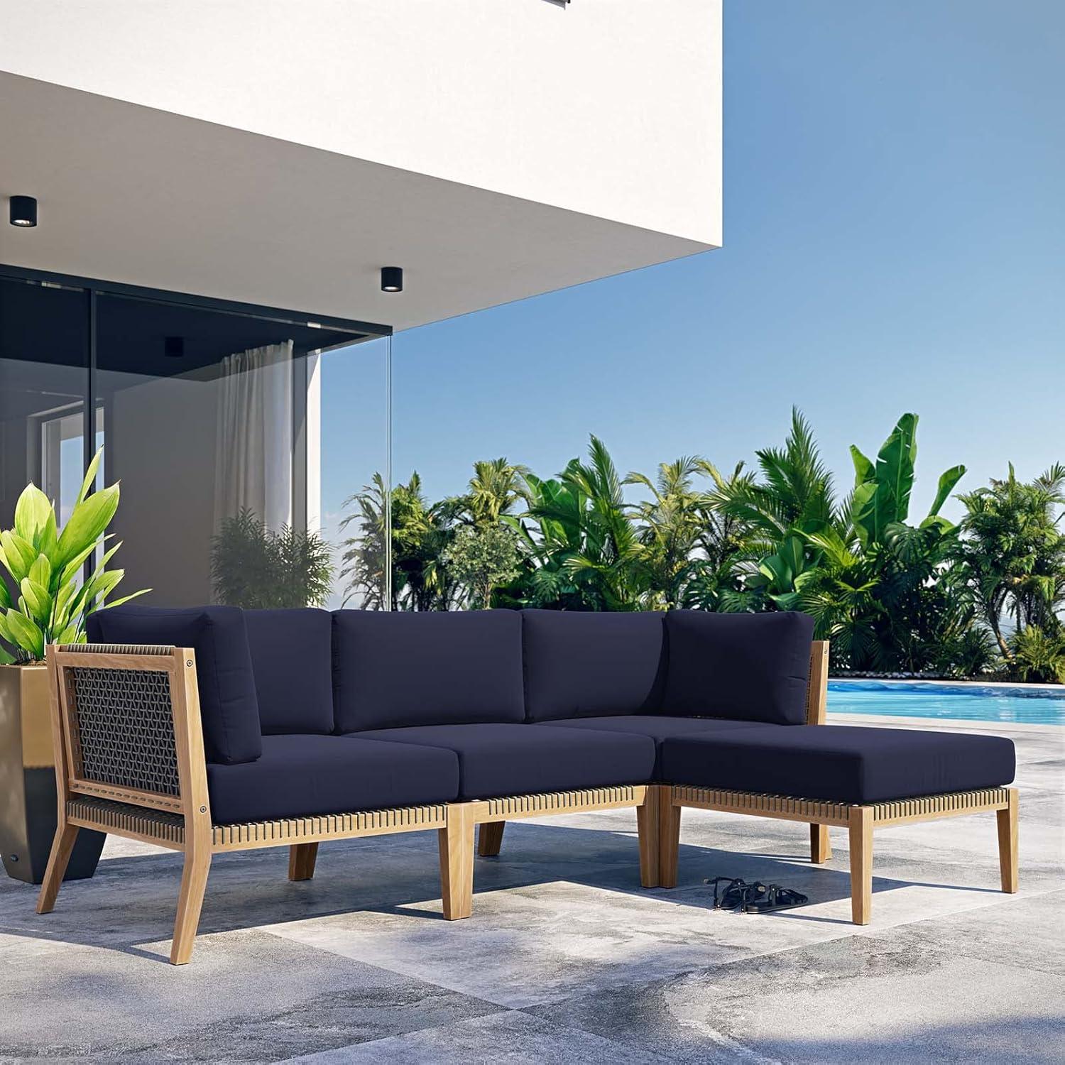 Clearwater Teak Wood 4-Piece Navy Outdoor Sectional Sofa