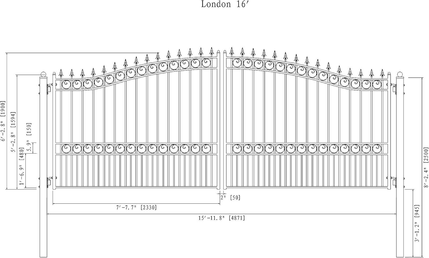 ALEKO Steel Dual Swing Driveway Gate - LONDON Style