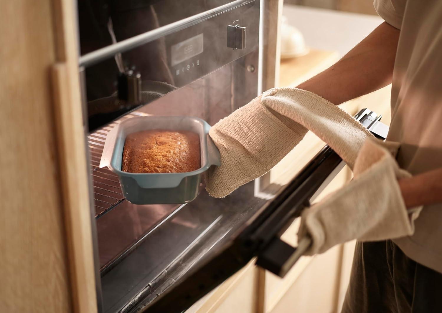 Teal Carbon Steel Non-Stick Loaf Pan with Easy Pull Handles