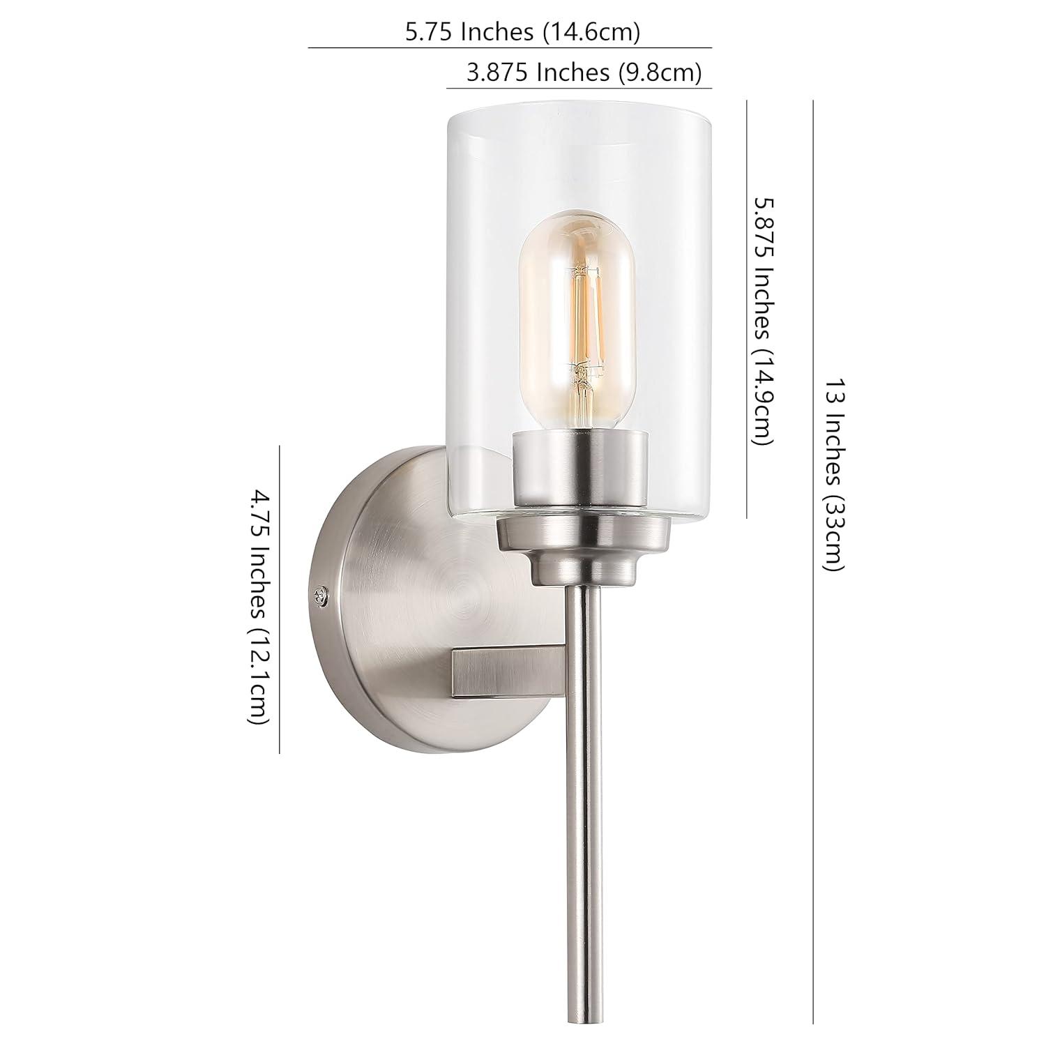 Juno 13 in. 1-Light Nickel Farmhouse Industrial Iron Cylinder LED Wall Sconce Vanity Light