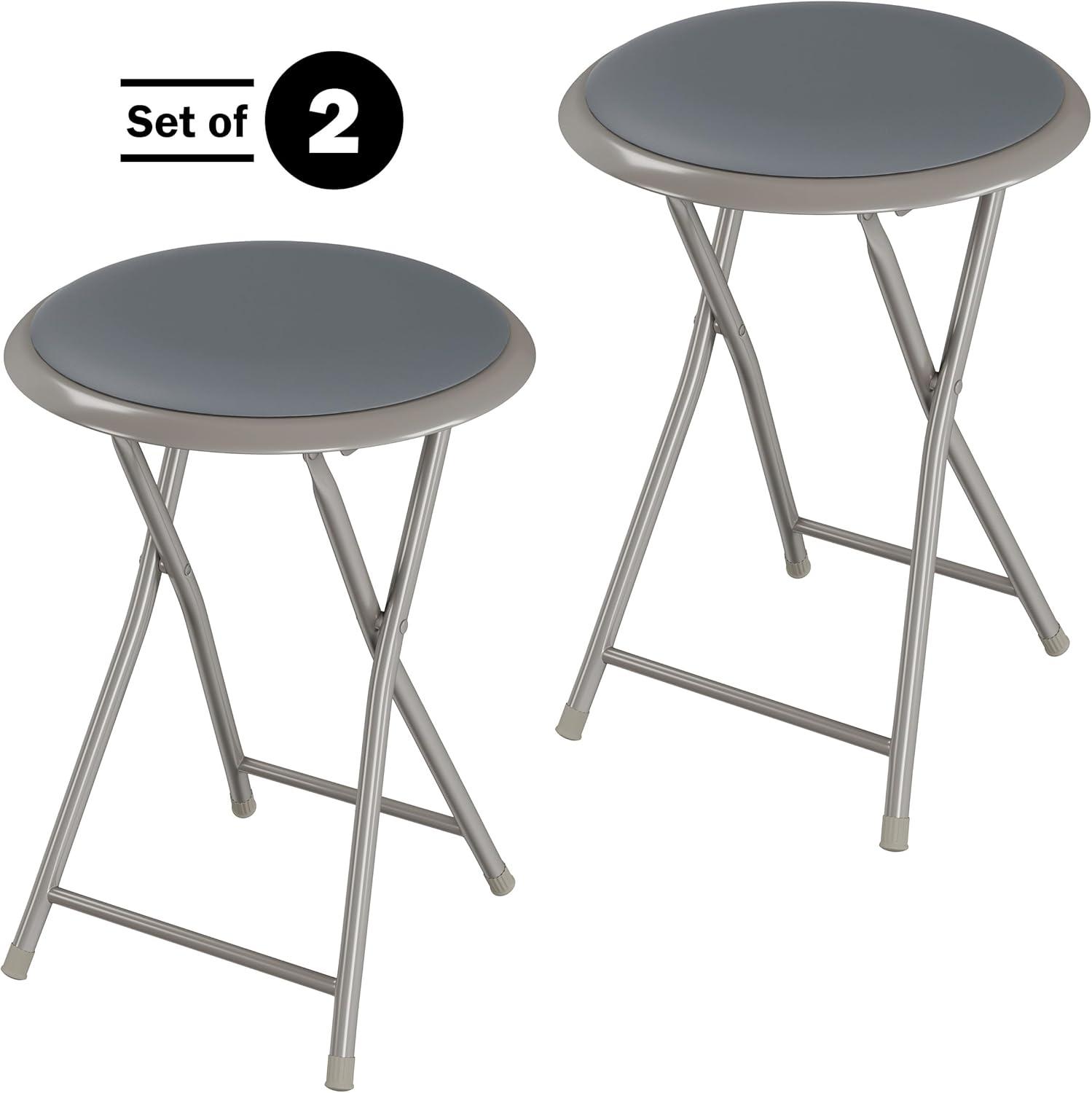 Trademark Home Set of 2 Heavy-Duty Bar Stools, 18 in. Folding Stools with Padded Seats, Gray