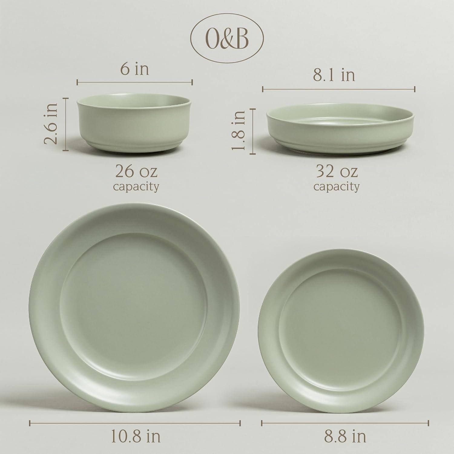 over&back Rimmed 16-Piece Semi Hand-Finished Stoneware Dinnerware Set, Service for 4