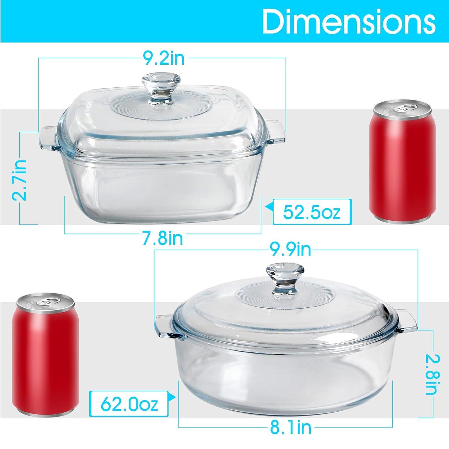NUTRIUPS 0.8L Glass Casserole Dish with Lid Oven Safe Square Casserole Dish 5.9in Glass Microwave Bowl With Lid Microwavable Cookware (25oz-Mini)