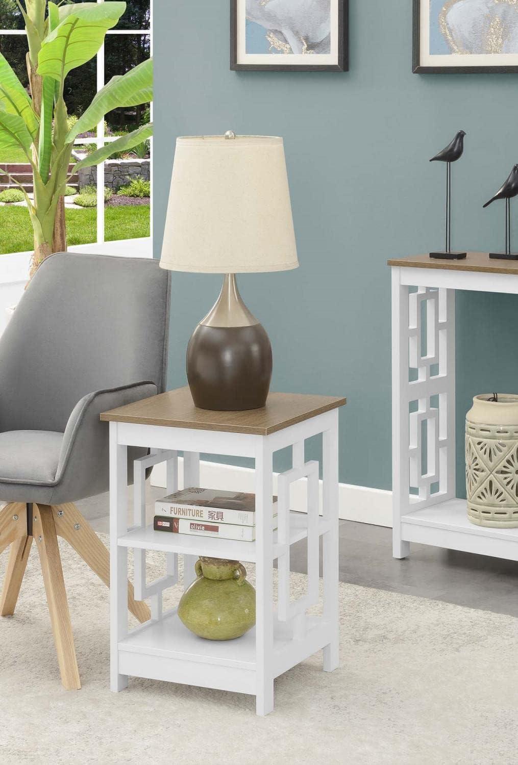 Convenience Concepts Town Square End Table with Shelves, Driftwood/White