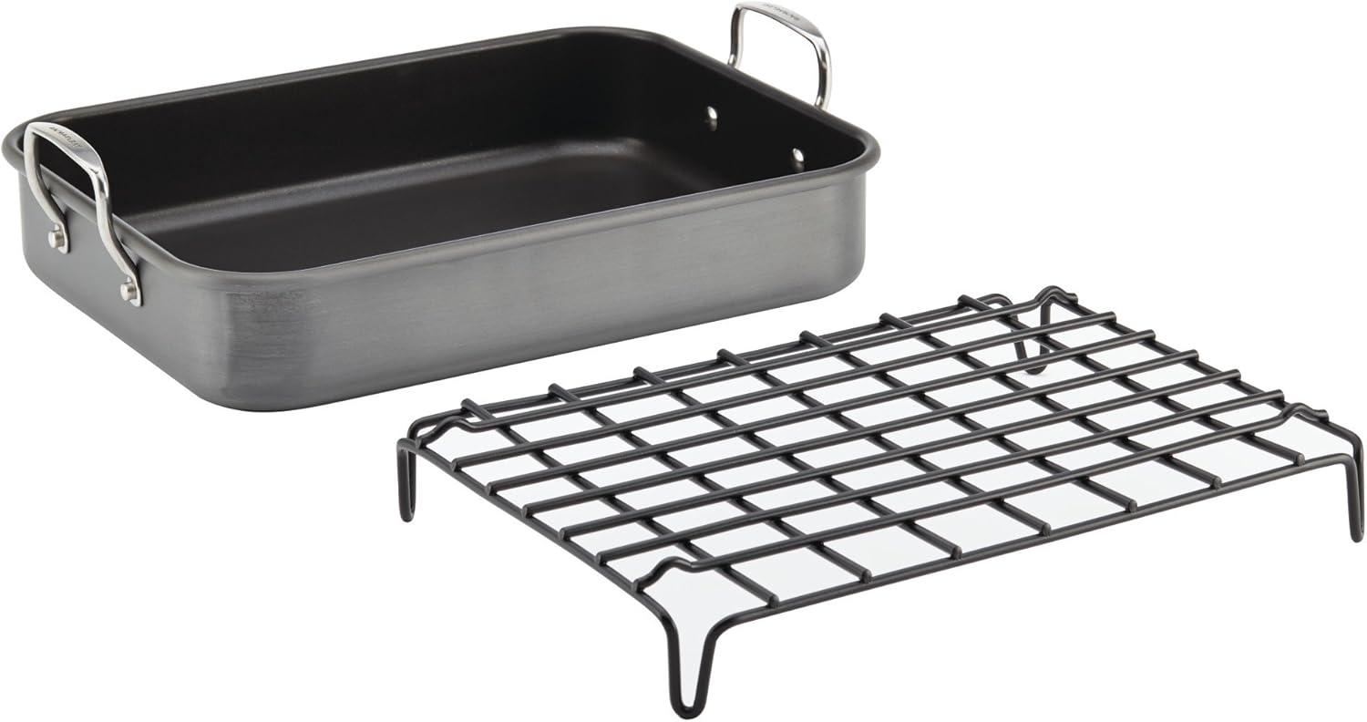 Rachael Ray Hard Anodized Nonstick Roaster/Roasting Pan with Dual-Height Rack, 16 inch x 12 inch