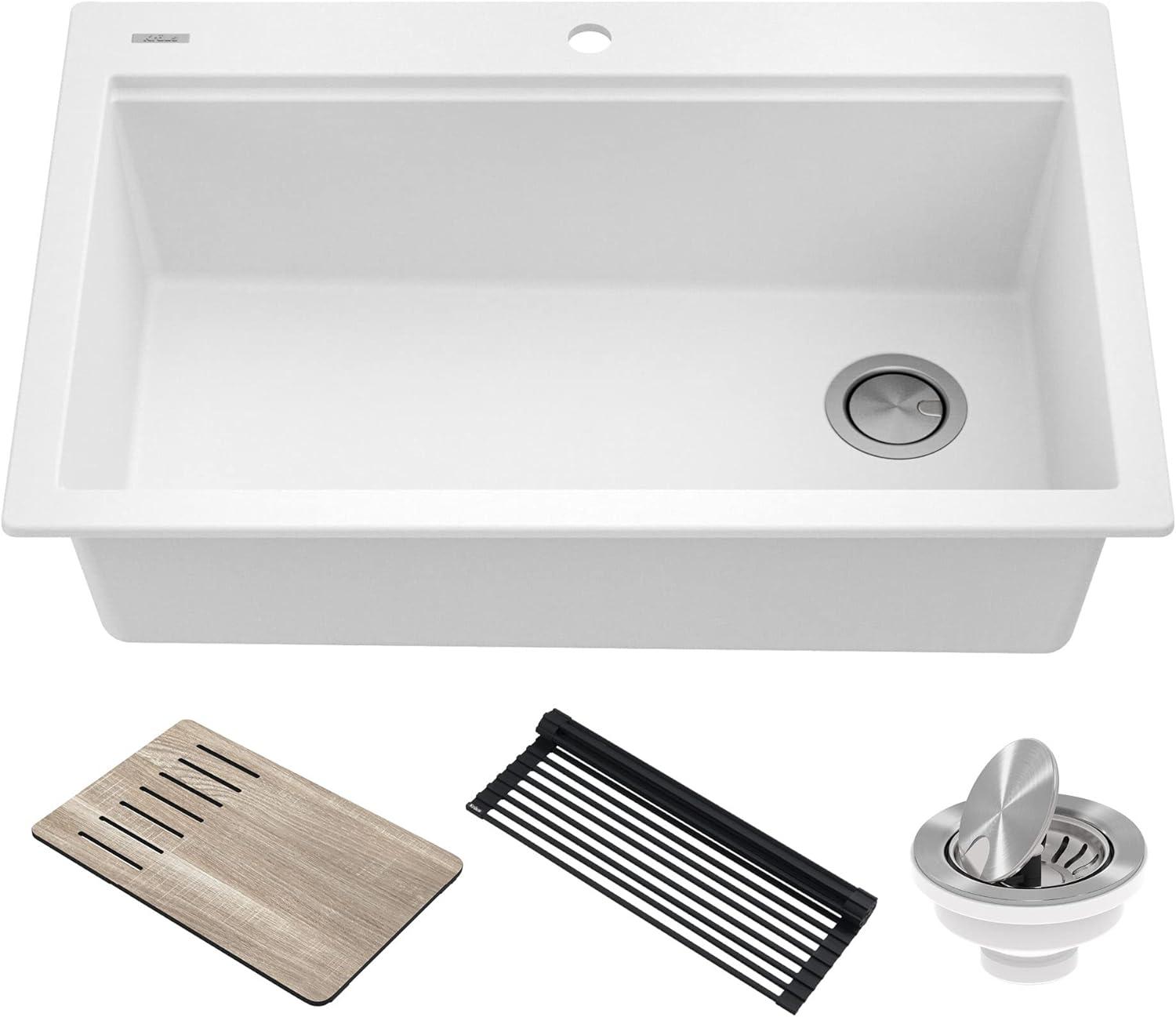 33 in. KRAUS Bellucci Workstation Drop-In Granite Composite Single Bowl Kitchen Sink with Accessories