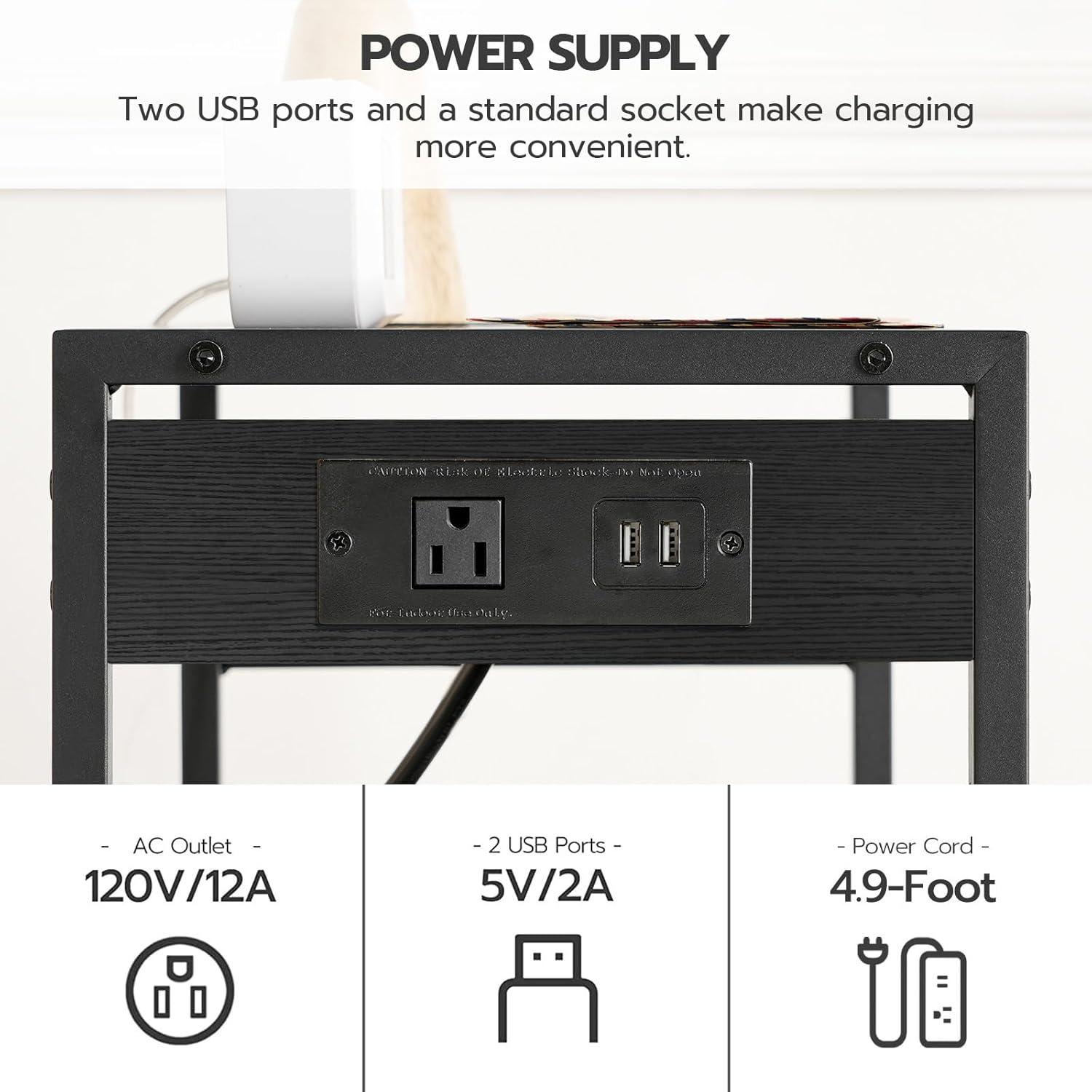 Greige and Black 3-Tier Industrial Mobile Printer Stand with Power Outlets