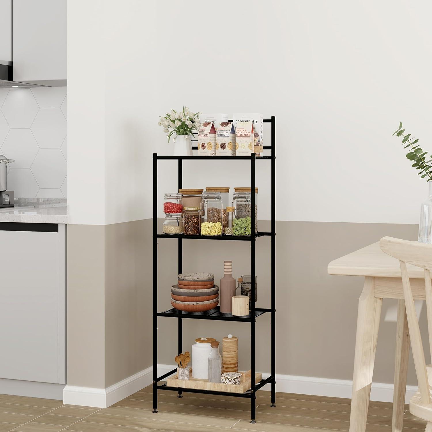 Black Adjustable 4-Tier Metal Wire Storage Shelf