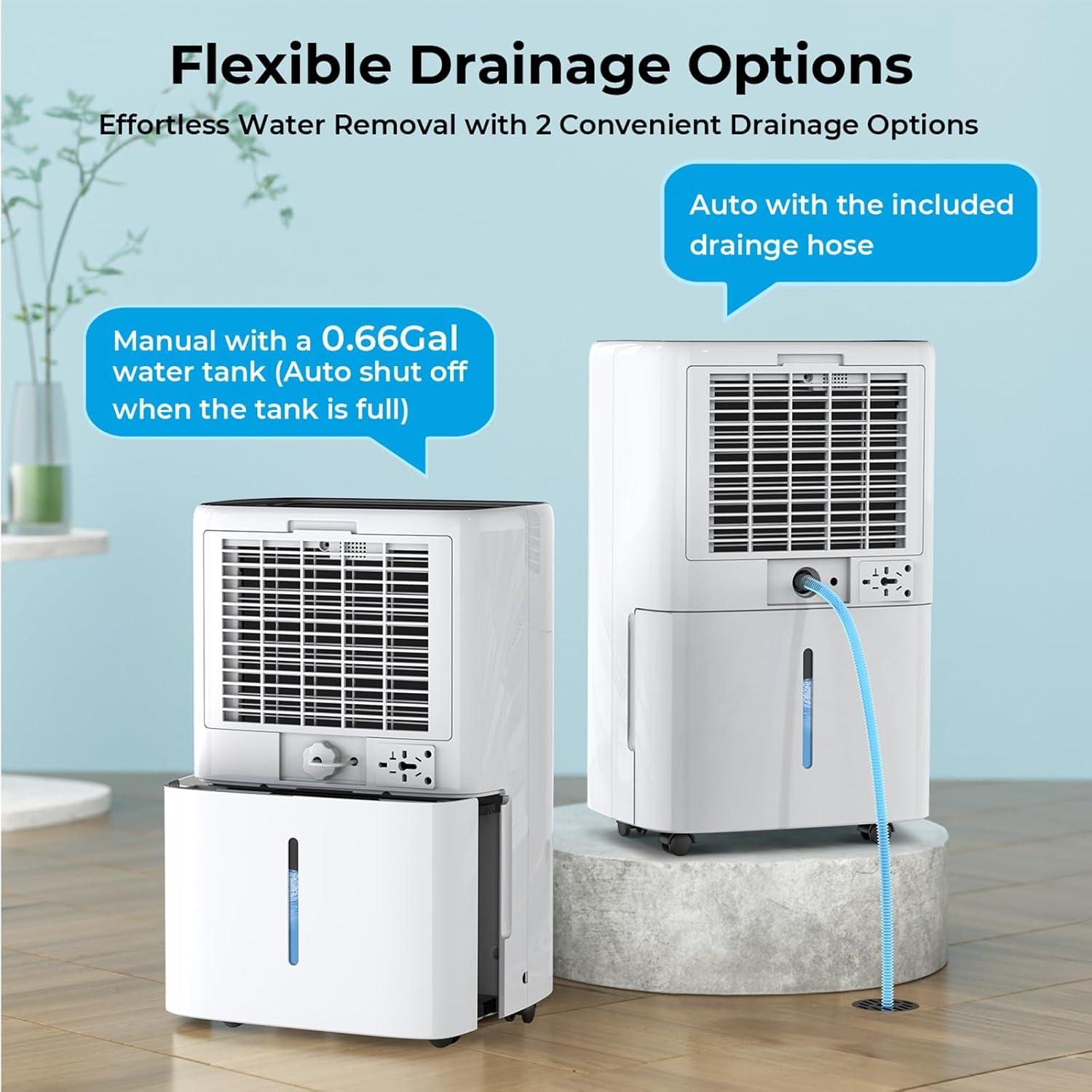 5000 Sq.Ft Energy Star Dehumidifier for Basement, 52 Pints Dehumidifiers for Home & Large Room with Drain Hose, Manual & Auto Drainage, 4 Modes, Intelligent Humidity Control, 24H Timer, Auto Defrost