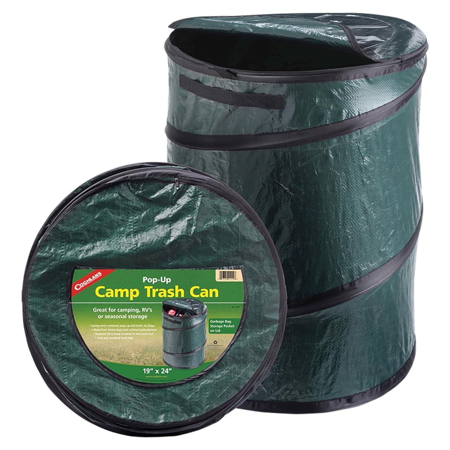 Green Pop-Up Camp Trash Can with Zip Closure