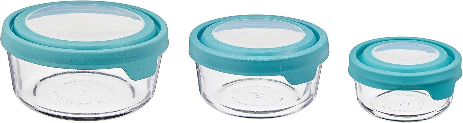 Anchor Hocking TrueSeal 6 Piece Round Glass Food Storage Set with Mineral Blue Lids, Mineral Blue