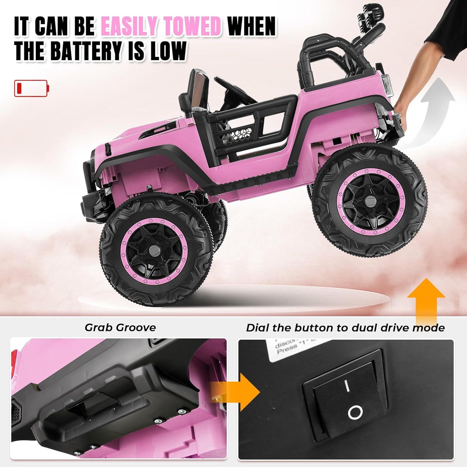 Hikiddo 24V 9Ah Ride on Toy for Big Kids, 2-Seater Powered Ride-on Truck Car with Remote - Pink