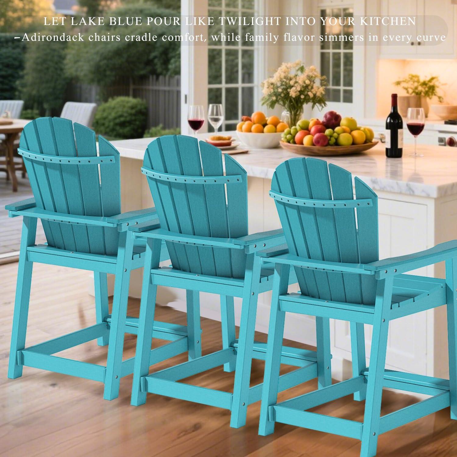 Outdoor Tall Adirondack Chair, Patio Bar Stool Chair with High Back, 400lbs, Widened Arms, All-Weather Balcony Chair for Backyard, Garden, Yard (1 PC)