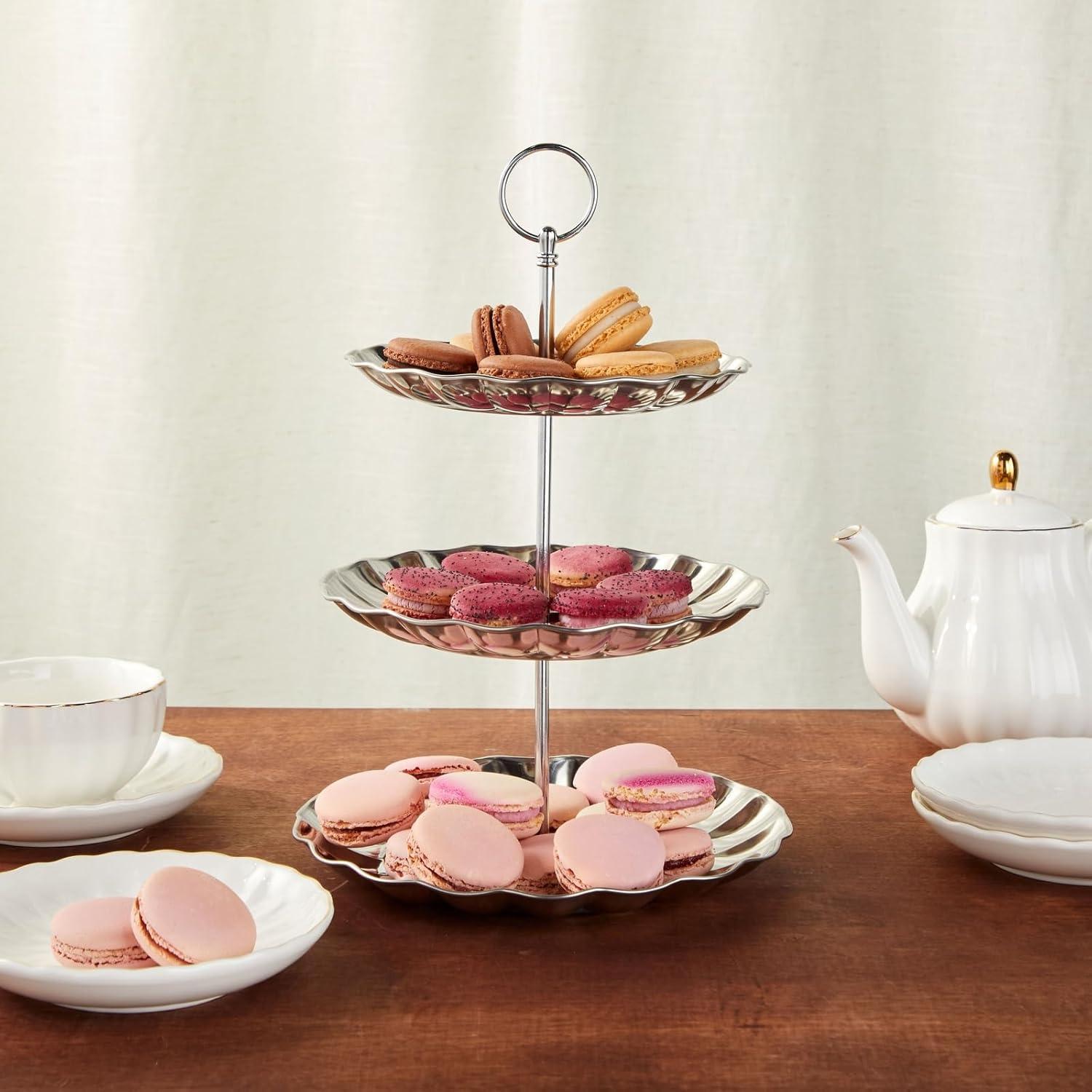 Silver Metal 3-Tier Round Dessert Stand