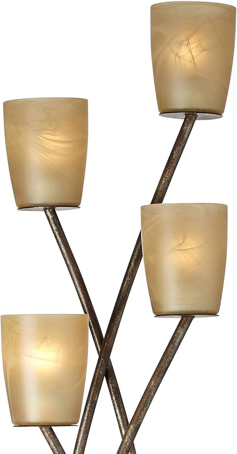 Kathy Ireland Metro Plaza Modern Glam 69" Tall Standing Floor Lamp Tree 4-Light Foot Switch Brown Metal Copper Bronze Finish Living Room Bedroom House