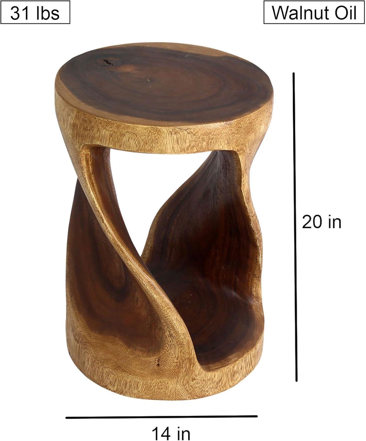 Strata Furniture 20x14" Round Traditional Wood Twist Stool in Walnut