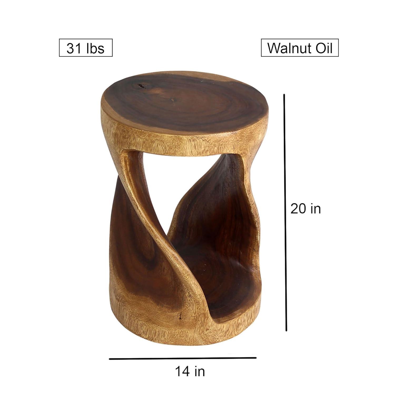 Strata Furniture 20x14" Round Traditional Wood Twist Stool in Walnut