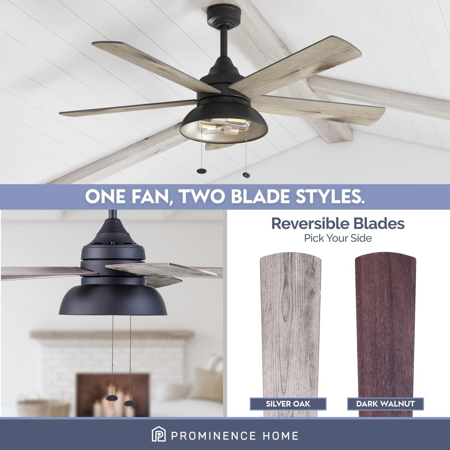 Prominence Home 51659-45 Brightondale 52 in. Industrial Style Indoor Outdoor LED Ceiling Fan with Light - Matte Black