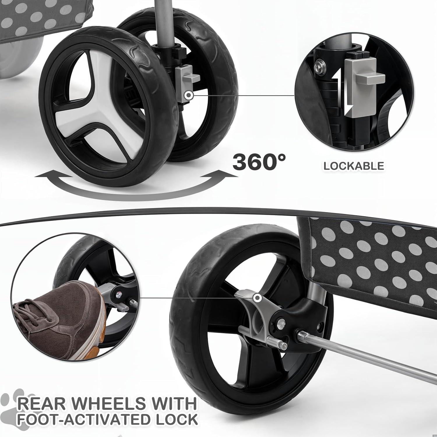 Magshion Foldable Pet Dog and Cat Stroller with Adjustable Canopy Storage Basket and Cup Holder for Small and Medium Pets