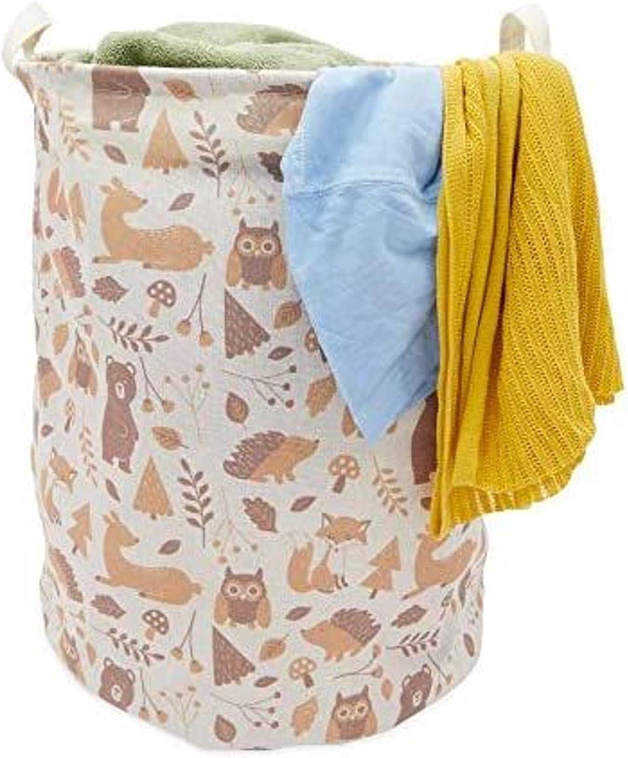 Okuna Outpost Collapsible Canvas Laundry Basket with Handles, Clothes Storage Closet Nursery Hamper for Bathroom & Bedroom