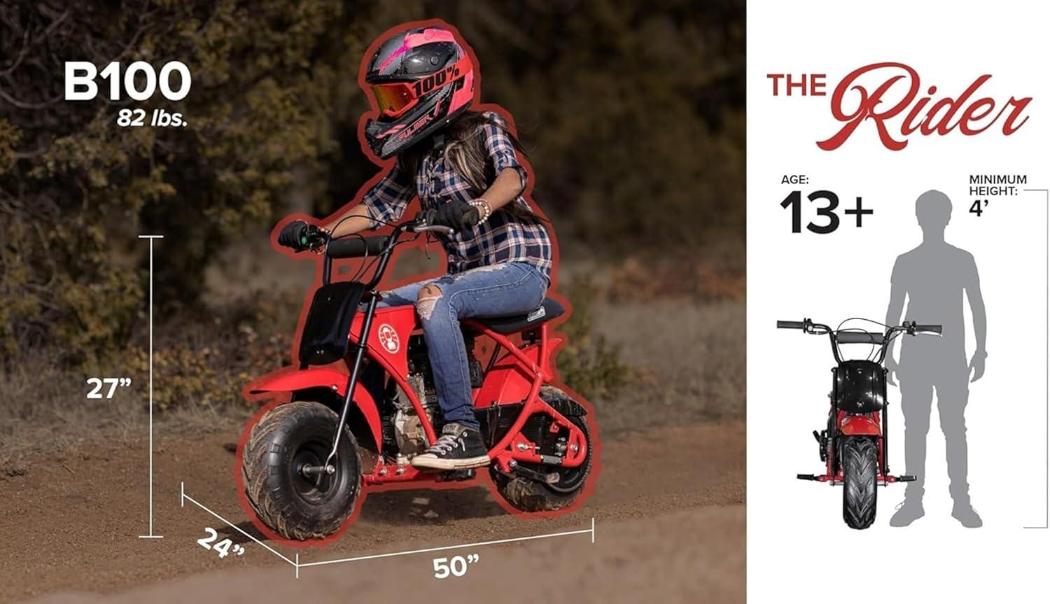 Coleman Powersports B100 105cc Gas Powered Mini Bike, 22 MPH, Red