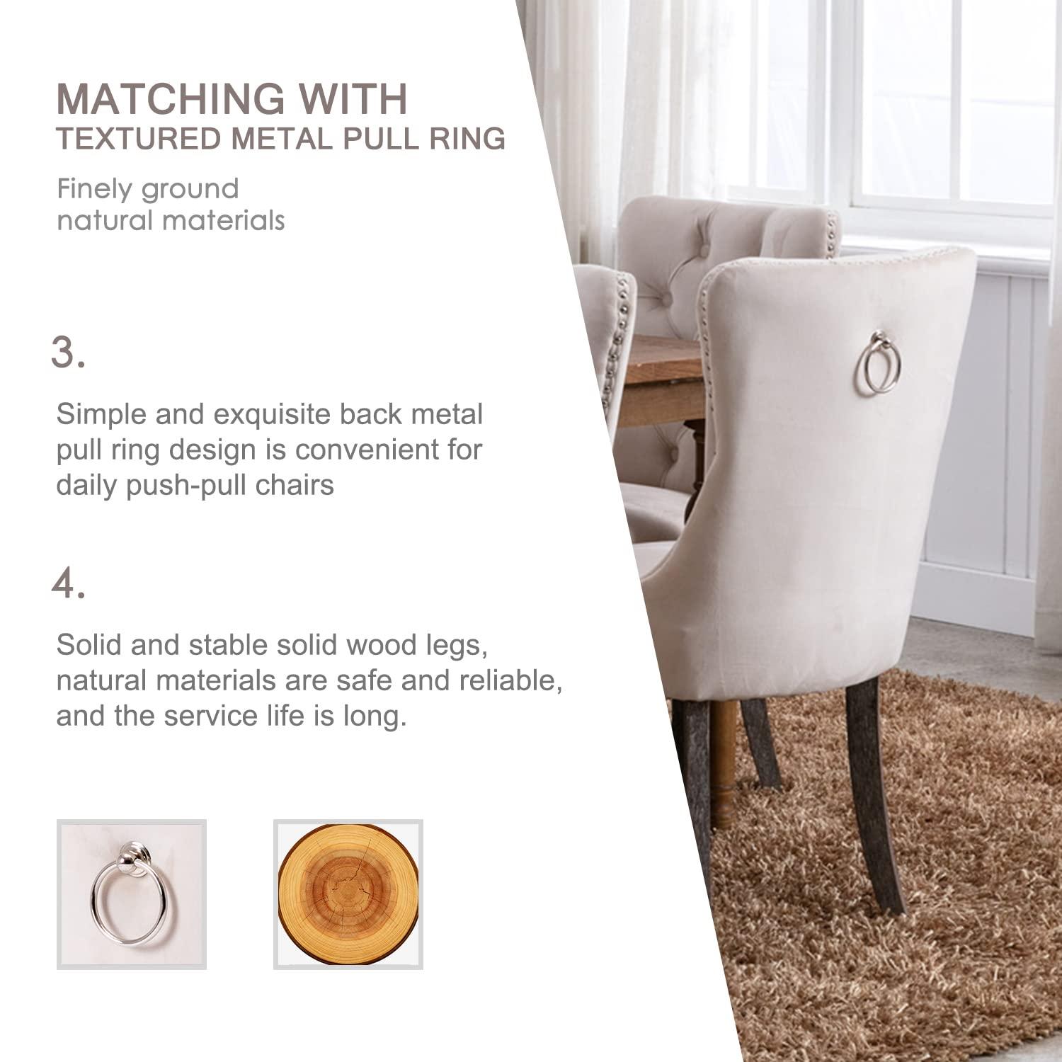 BELLEZE Upholstered Dining Chairs Set of 2, Velvet Luxury Dining Room Chairs with Button Back, Nailhead Trim, Pull-ring, Solid Wood Legs for Kitchen, Living Room, Restaurant - Chandler (Beige)