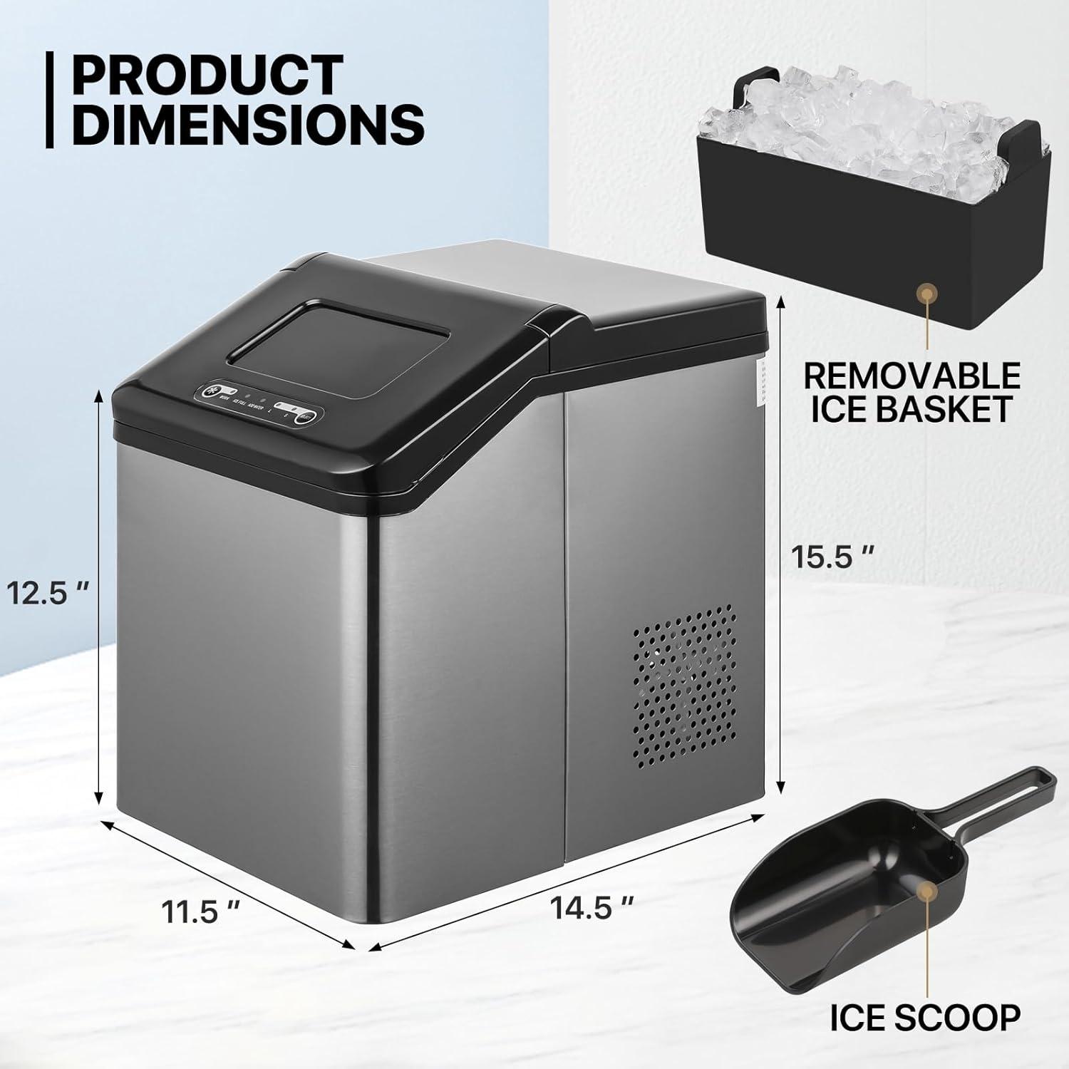 mollie Countertop Ice Maker Machine with Auto-Cleaning, 26lbs in 24Hrs, 32 Ice Cubes Ready in 20 Mins, Portable Ice Maker with Basket and Scoop for Home Kitchen Camping, Black