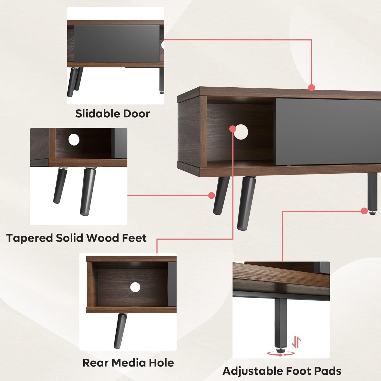 Walnut and Gray 70" Mid Century Modern TV Stand with Sliding Doors