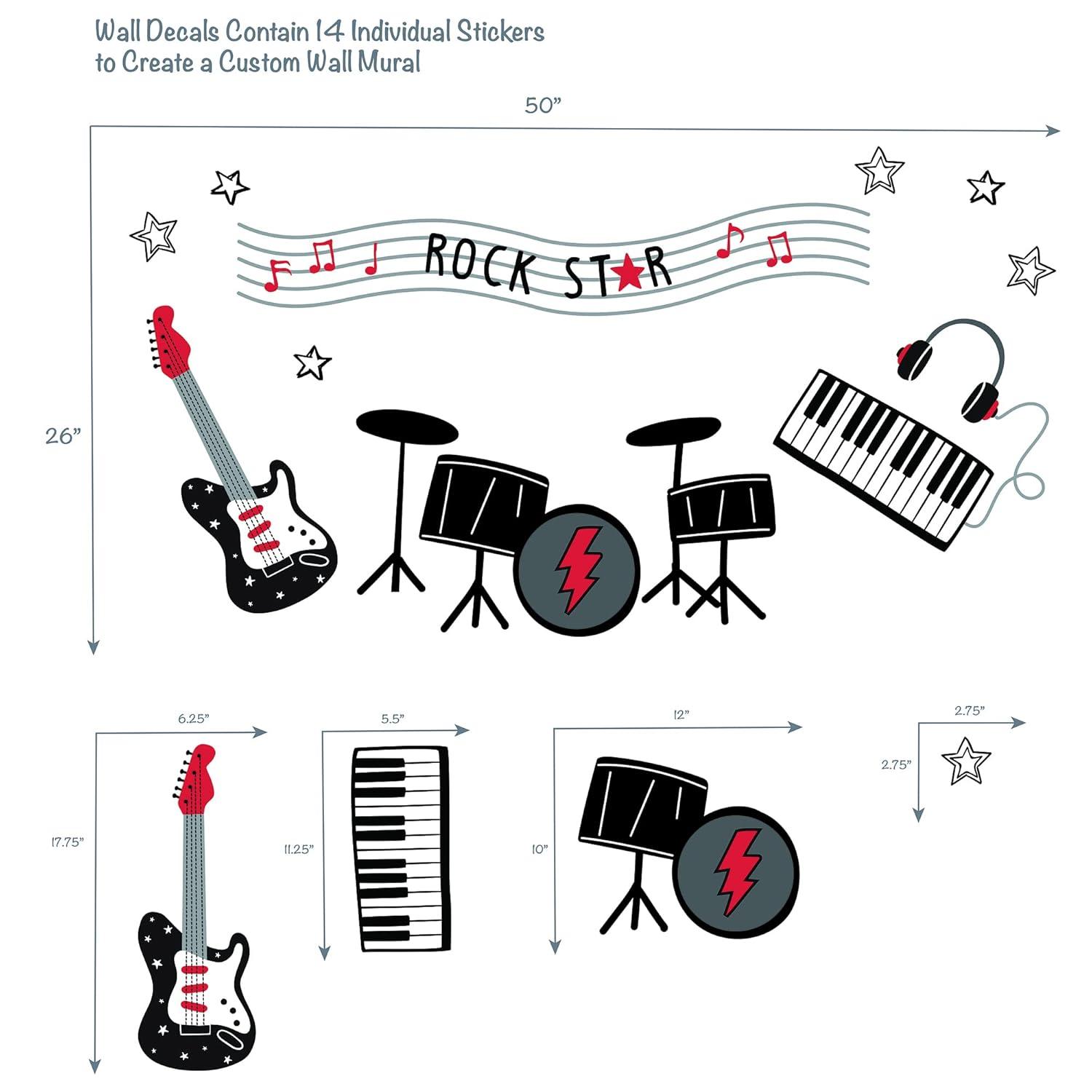 Lambs & Ivy Rock Star Musical Instruments Wall Decals/Stickers - Drums/Guitar