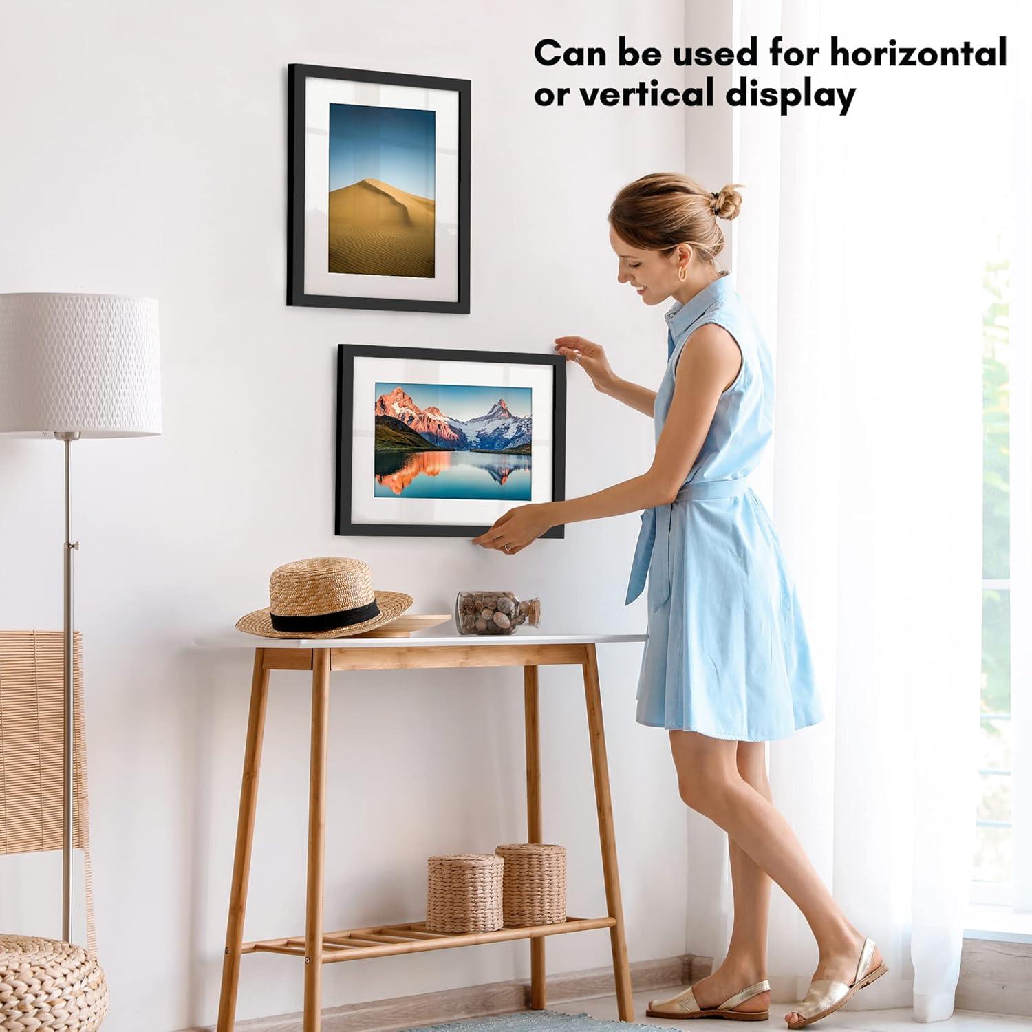 Americanflat 11x14 Picture Frame with Shatter-Resistant Glass - Use as 8x10 Frame with Mat or 11x14 Frame Without Mat - Signature Collection - Black