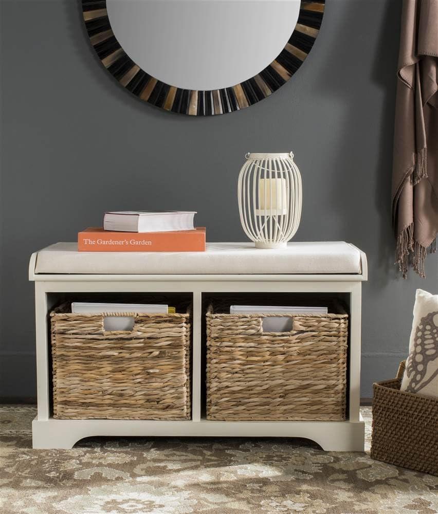 Freddy Wicker Storage Bench - AMH5736 - Vintage White - Safavieh