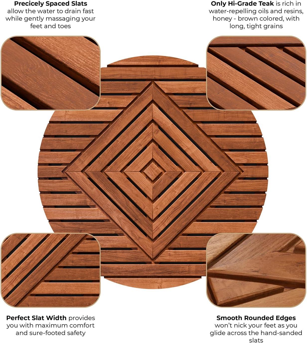 Extra-Large Round Teak Shower Mat with Teak Oil Finish
