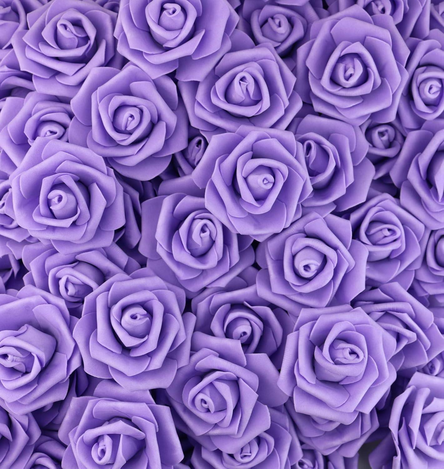 Juvale 100 Pack Purple Artificial Flowers, Bulk Stemless Fake Foam Roses for Wedding, Decorations, Bouquets, 3 in