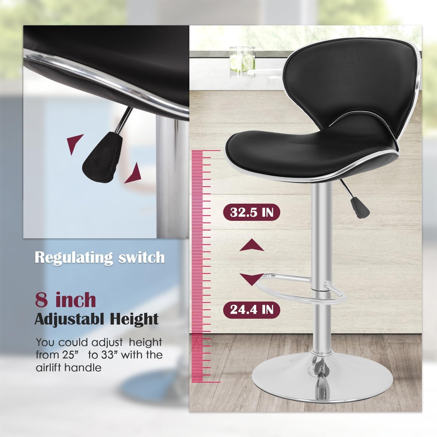 BestOffice Bar Stools Set of 2, Counter Height Adjustable Bar Stools with Back Bar Stool PU Leather Swivel Bar Stool Kitchen Counter Bar Stools Dining Chairs