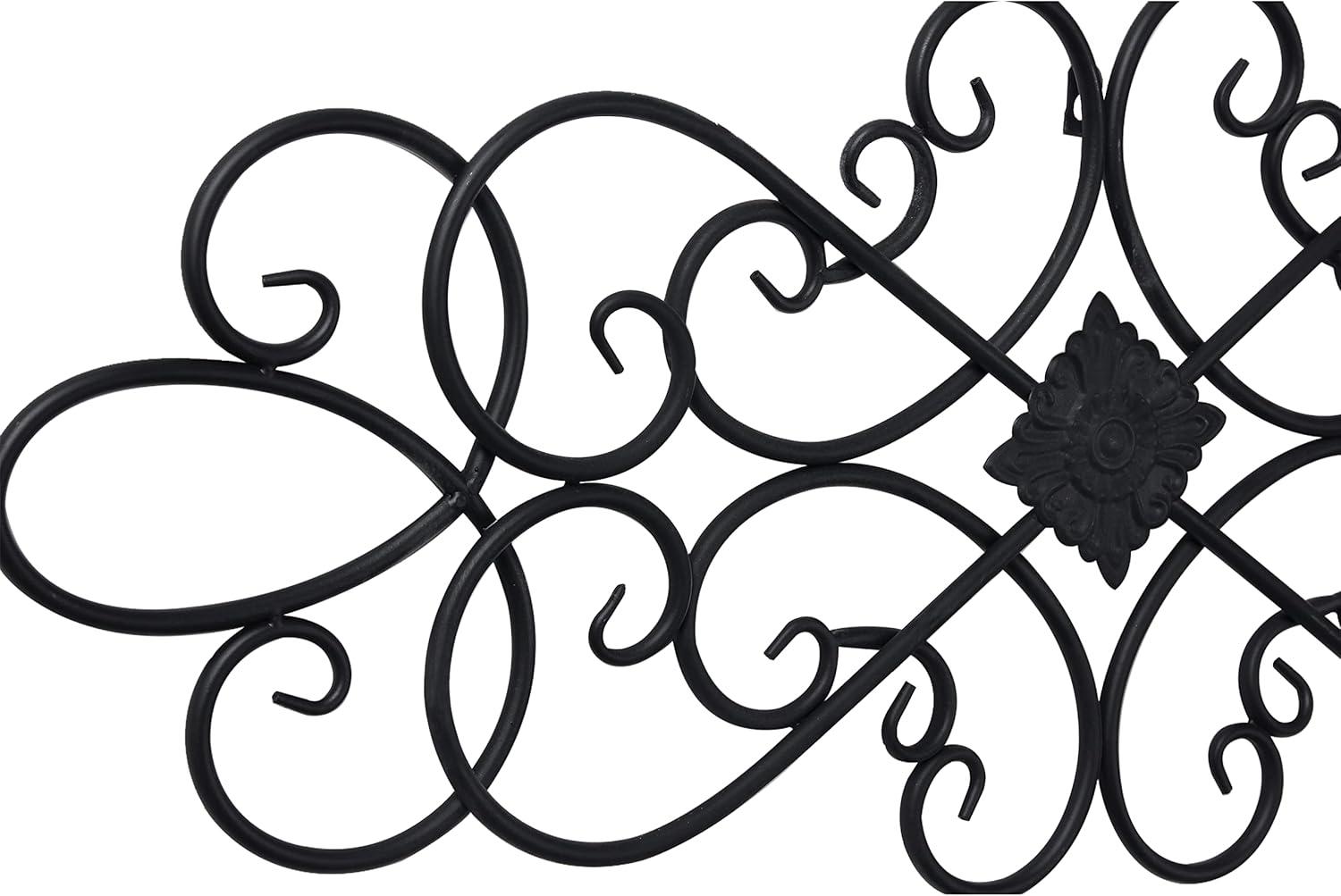 Sintosin Farmhouse Black Wrought Iron Wall Decor 32" x 13", Hanging Flower Plaque Scroll Metal Wall Art  Bedroom Home Decor