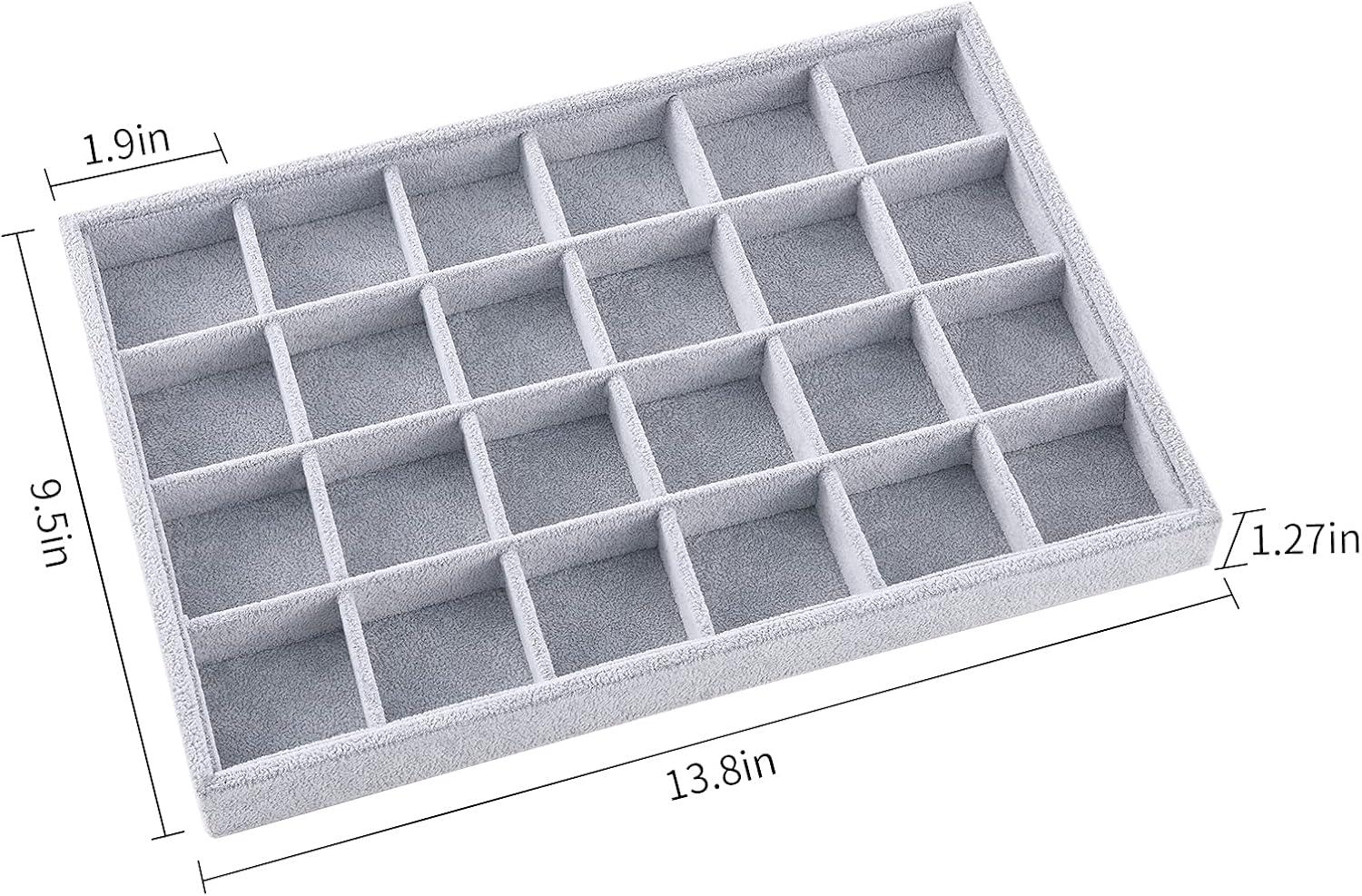 Coofanin Jewelry Box Jewelry Tray Stackable Display Drawer Showcase Organizer Storage Holder for Ring Earring Bracelet Gray Velvet 24 Grid (Grey )