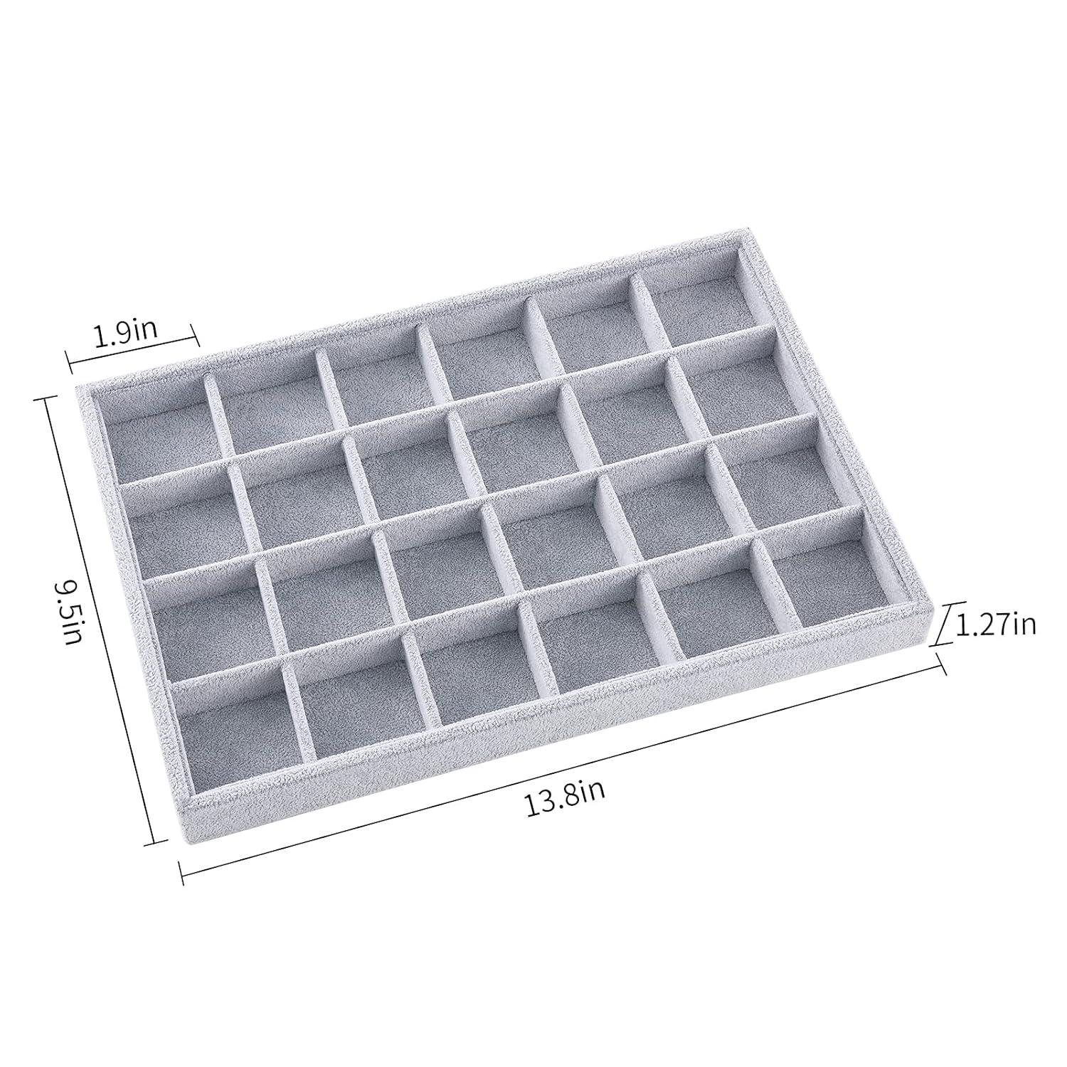 Coofanin Jewelry Box Jewelry Tray Stackable Display Drawer Showcase Organizer Storage Holder for Ring Earring Bracelet Gray Velvet 24 Grid (Grey )