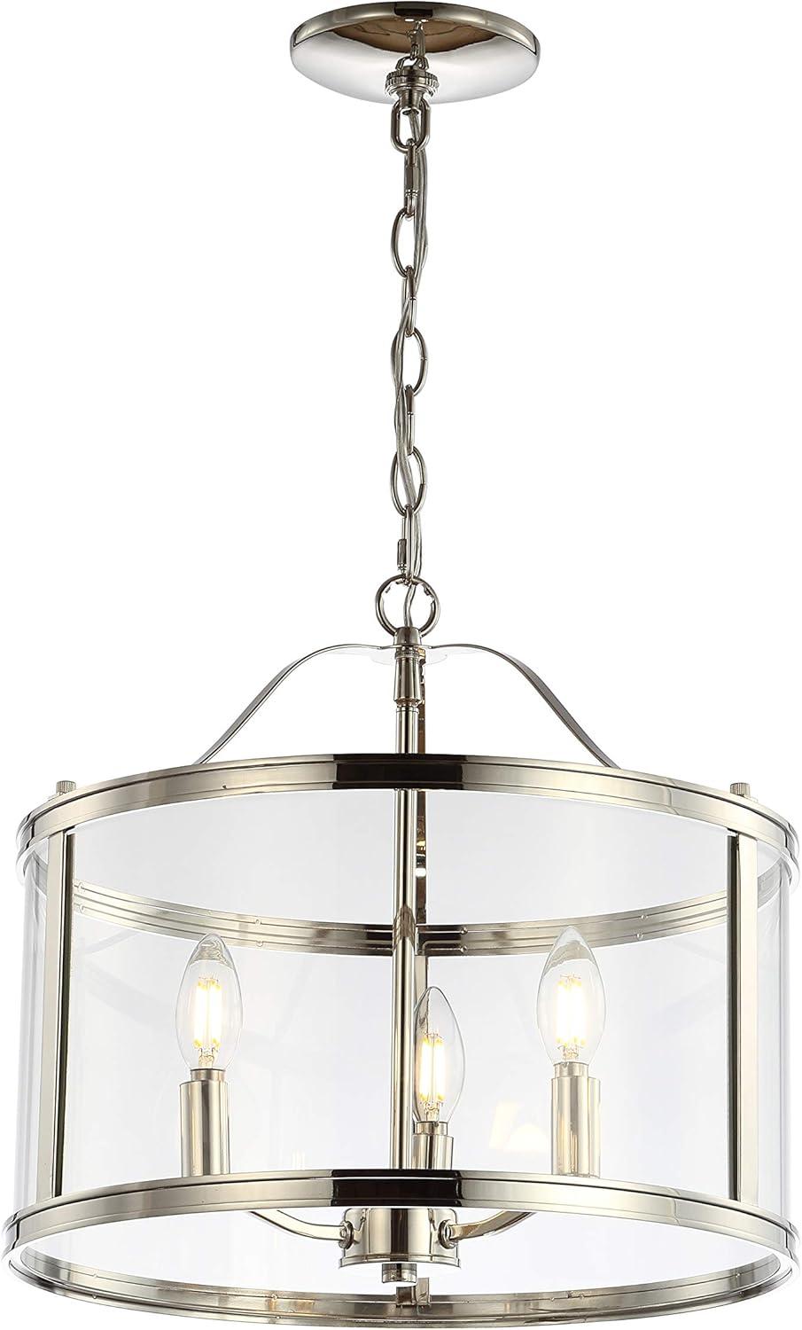 Shiny Nickel and Glass Drum Shade Chandelier