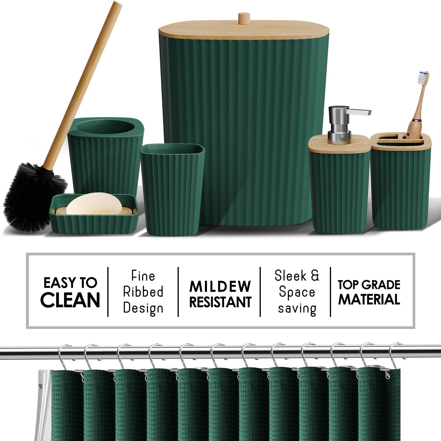 Hunter Green 22-Piece Waffle Texture Polyester Bathroom Accessories Set