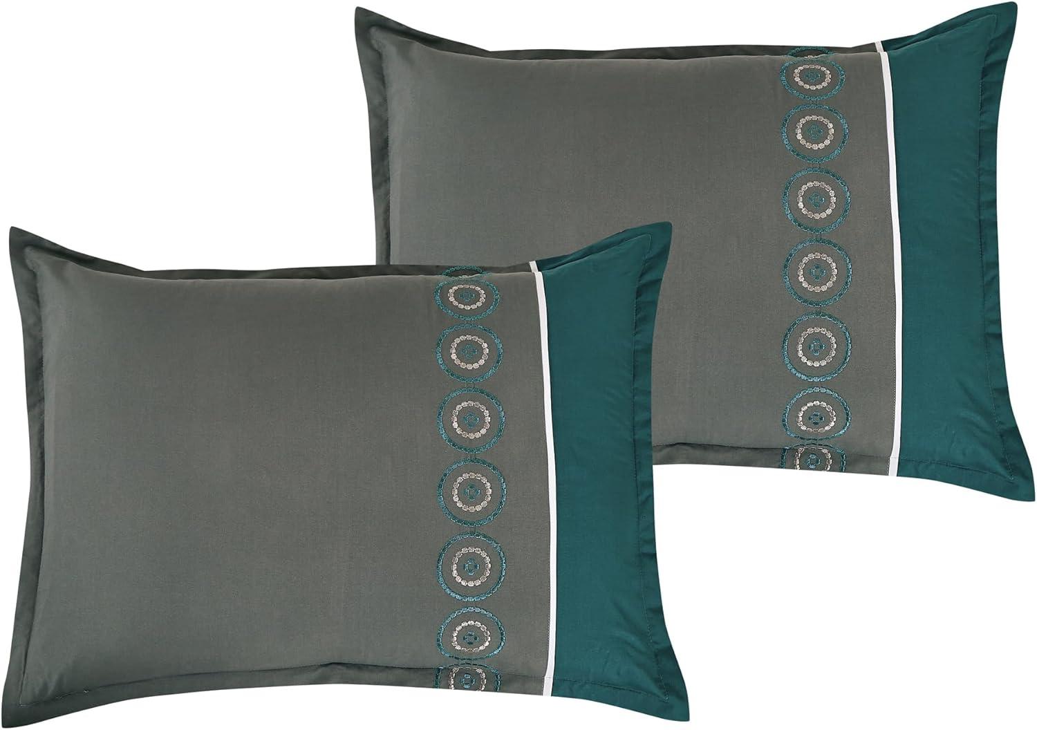 Home Mart Goods 7 Piece Comforter Set Green Grey Embroidery Soft Bedding