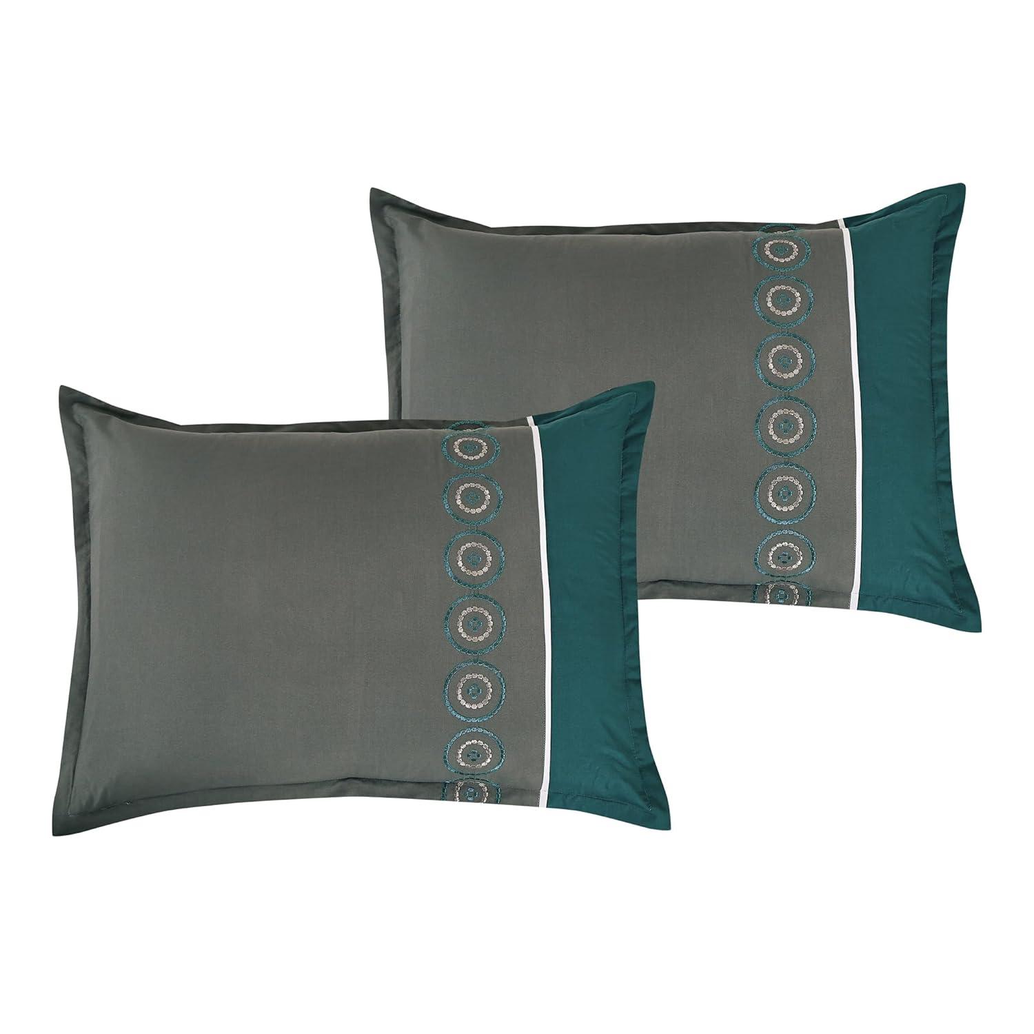 Home Mart Goods 7 Piece Comforter Set Green Grey Embroidery Soft Bedding